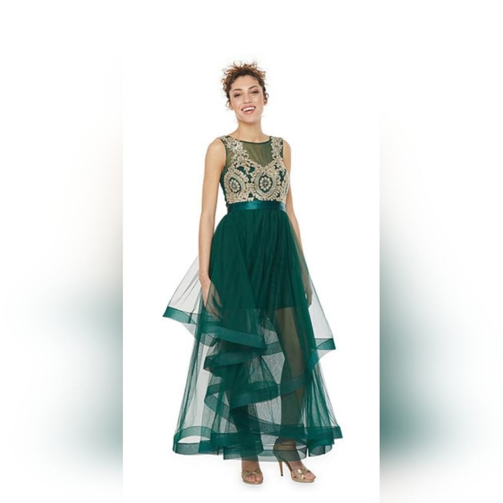 NEW City Triangles Formal Dress Juniors 9 Emerald Green Gold Prom Pageant Dress